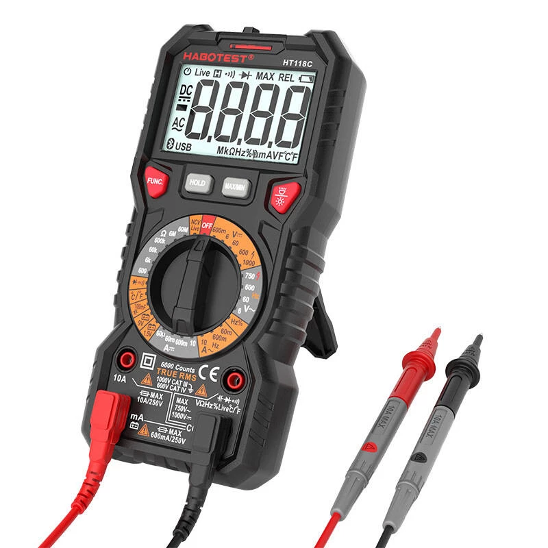 Digitale multimeter met zaklamp Habotest HT118C, True RMS, NCV, batterijtest