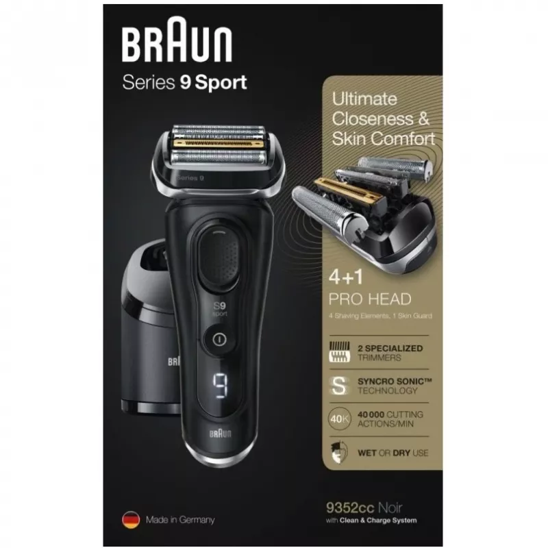 Braun Series 9 9352cc Sport foliescheerapparaat trimmer zwart grijs
