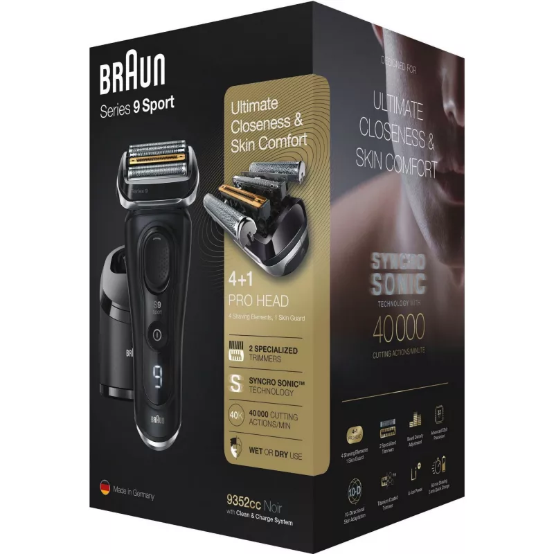 Braun Series 9 9352cc Sport foliescheerapparaat trimmer zwart grijs