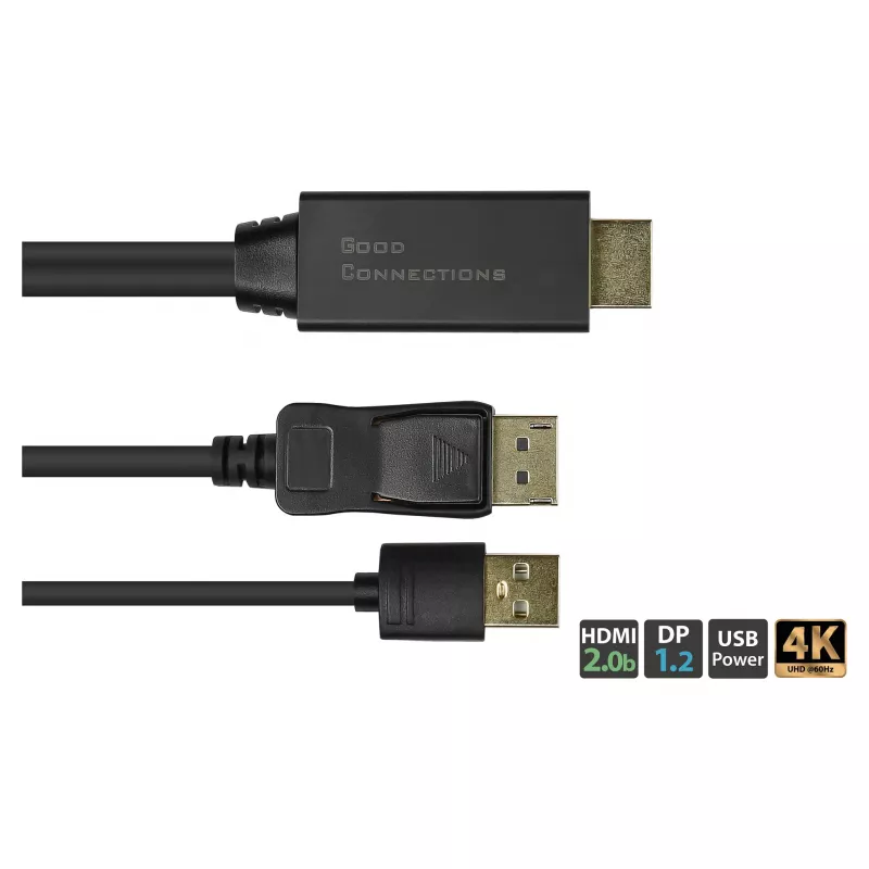 Alcasa HDMI-DP020 videokabel-adapter 2 m HDMI Type-A DisplayPort zwart