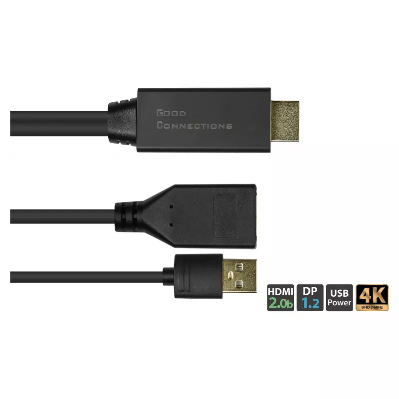 Alcasa HDMI-AD22 videokabel-adapter 0,3 m HDMI Type-A DisplayPort zwart