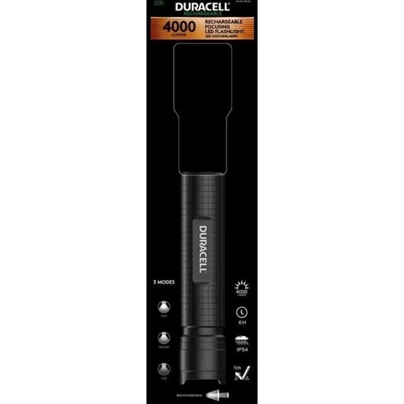 Zaklamp Duracell DF4000R zwart – oplaadbare handlamp, compact ontwerp