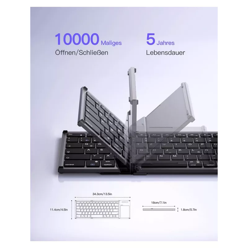 Inateck KB06101_STEEL GRAY toetsenbord Home RF draadloos + Bluetooth QWERTZ Engels zwart