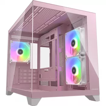 Mini-tower-pc-behuizing Cougar FV150 ARGB – roze, ondersteunt 2x 120/140 mm zijventilatoren, 1x 120 mm achter, 2,5 inch/3,5 inch HDD, 285×435×365 mm