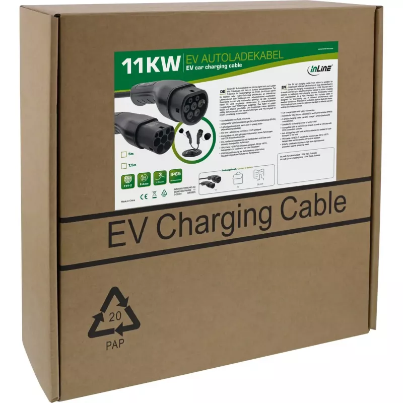 InLine 16270I Type 2 laadkabel voor elektrische voertuigen, 11 kW, 3-fasig, 10 m