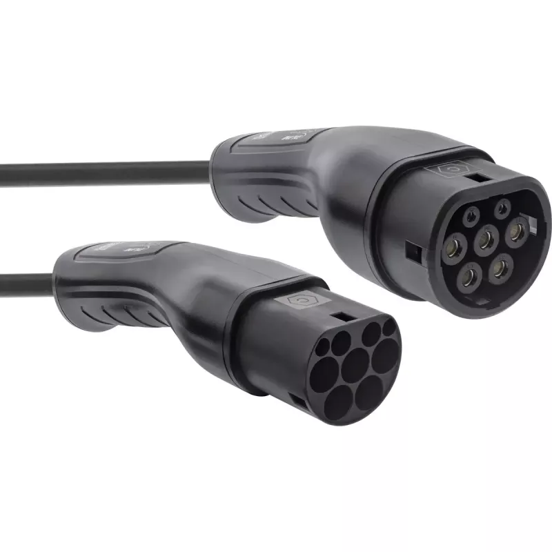 InLine 16273S laadkabel voor elektrische voertuigen, Type 2, 11 kW, 3-fasig, 3 m spiraalkabel