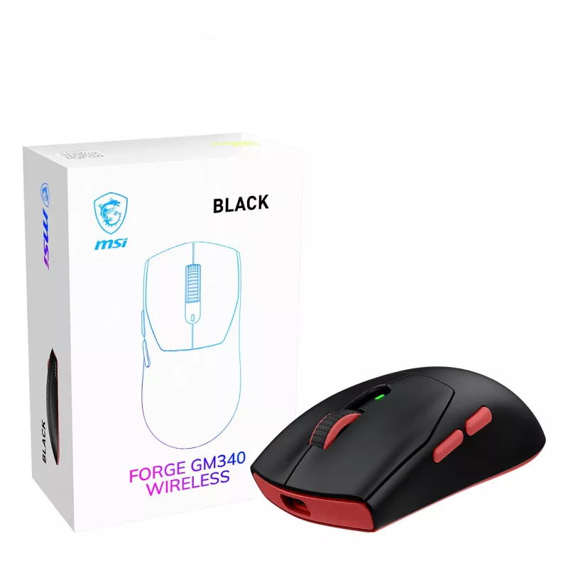 MSI Forge GM340 draadloze gaming-muis, ambidexter, optisch, 12000 DPI, zwart