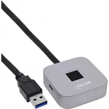 USB-vingerafdrukscanner met hub InLine 41360K, Windows Hello-compatibel, 1,5 m kabel, zilver
