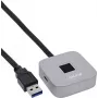 USB-vingerafdrukscanner met hub InLine 41360K, Windows Hello-compatibel, 1,5 m kabel, zilver