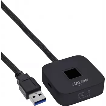 InLine USB-vingerafdrukscanner met hub, Windows Hello-compatibel, 1,5 m kabel, zwart
