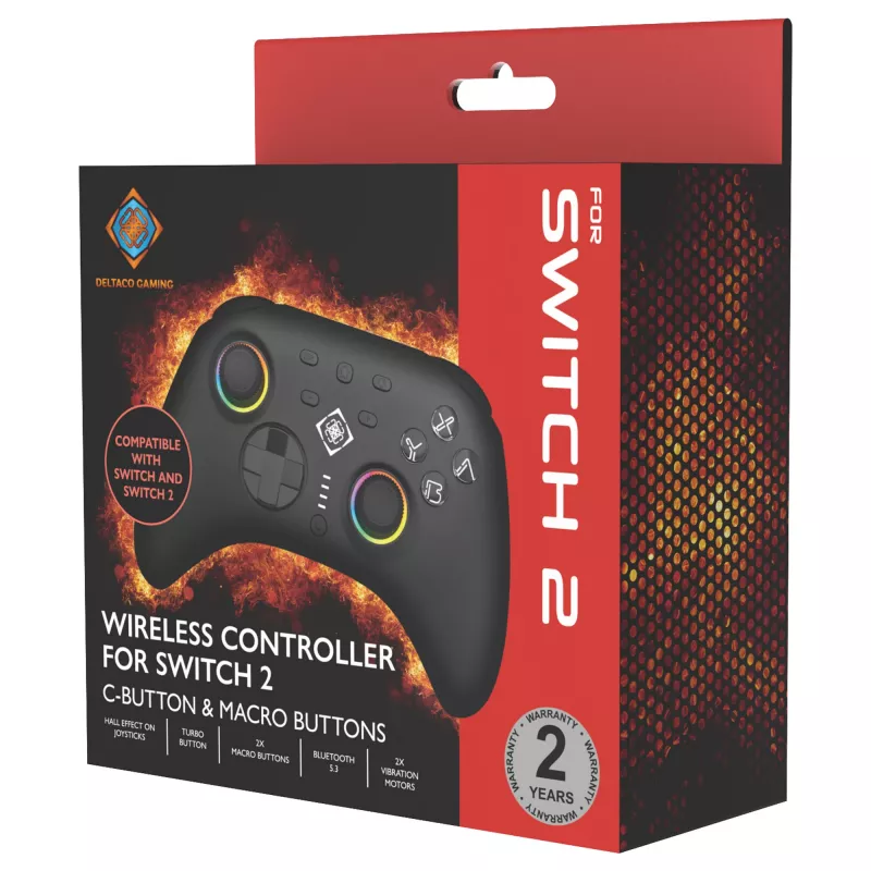 Gamepad Deltaco GAM-198 zwart — Bluetooth en USB (Type-C) voor Nintendo Switch, Switch 2, Switch OLED, Android, pc