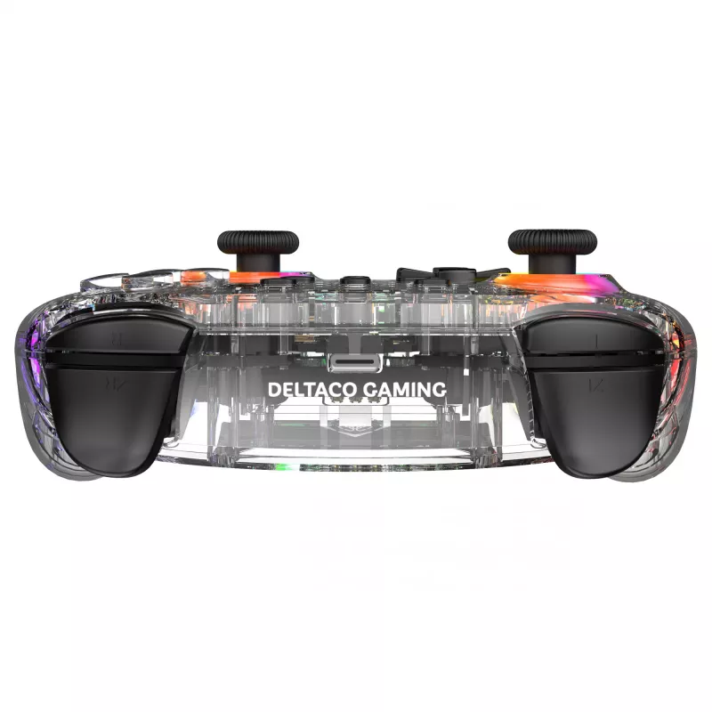 Gamepad Deltaco Gaming GAM-198-T transparant Bluetooth/USB USB-C voor Nintendo Switch, Switch 2, Switch OLED, Android, pc