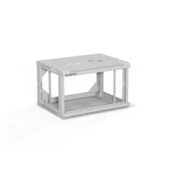 A-LAN ALANTEC 19 inch wandmontage rackbehuizing 6U 600x450 mm, staal, deur van gehard glas, afsluitbaar, grijs