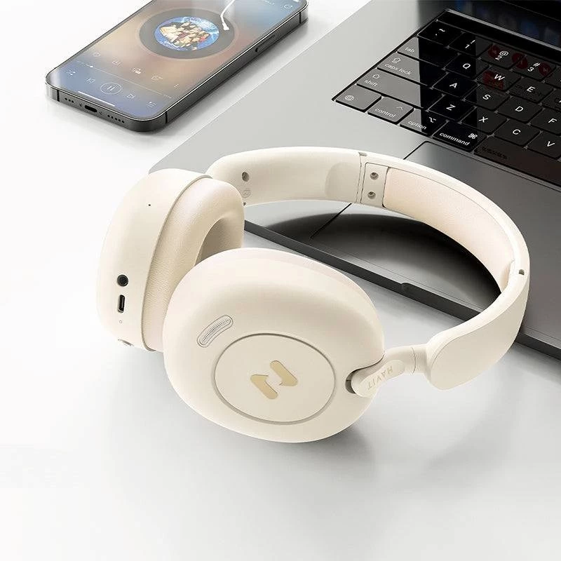 Over-ear bluetooth-hoofdtelefoon HAVIT H655BT PRO — draadloze hoofdtelefoon, beige, bluetooth-audio