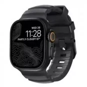 NOMAD Rocky Point Band - armband voor Apple Watch 46mm/49mm met FKM en titanium (Storm, zwarte hardware)