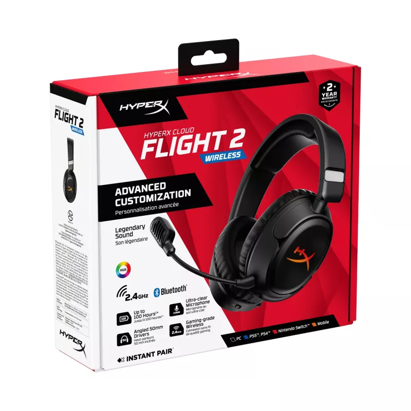 Draadloze gaming-headset HyperX Cloud Flight 2 — omsluitend, zwart