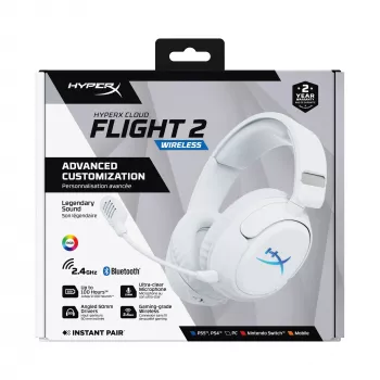 Draadloze gaming-headset KINGSTON HyperX Cloud Flight 2 met USB-C en Bluetooth, wit