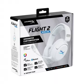 Draadloze gaming-headset KINGSTON HyperX Cloud Flight 2 met USB-C en Bluetooth, wit