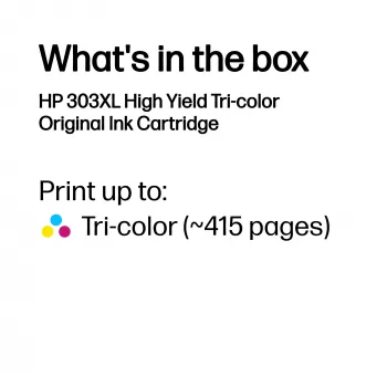 HP 303XL High Yield Tri-Color originele printercartridge, hoog, cyaan, magenta, geel, inkt op kleurstofbasis, 1 stuks, 415 pagina's, enkelpack