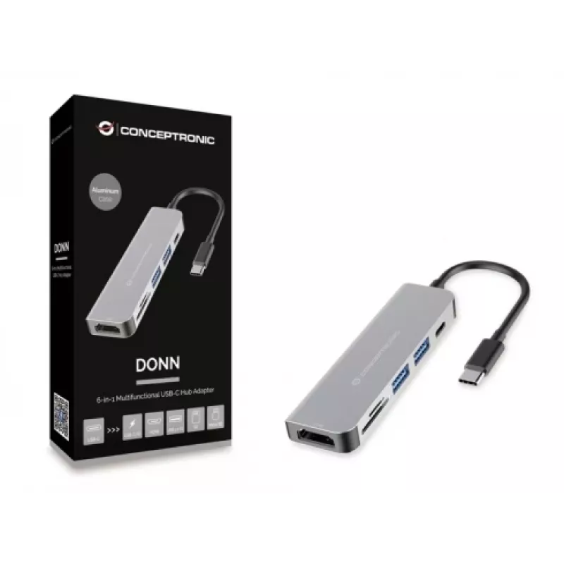 Conceptronic DONN02G laptop-dockingstation/poortreplicator USB 3.2 Gen 1 (3.1 Gen 1) Type-C aluminium