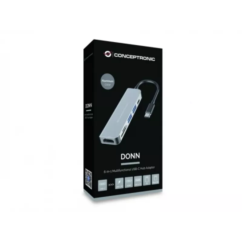 Conceptronic DONN02G laptop-dockingstation/poortreplicator USB 3.2 Gen 1 (3.1 Gen 1) Type-C aluminium