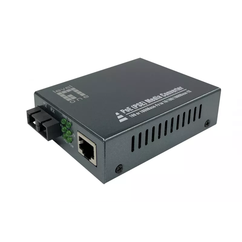 LevelOne RJ45 naar SC gigabit-mediaconverter, PoE PSE, singlemode vezel, 20km