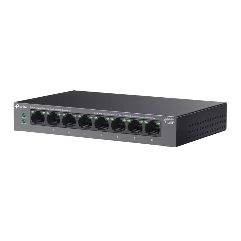 TP-Link LiteWave 8-poorts Gigabit desktop-switch met 8-poorts PoE+