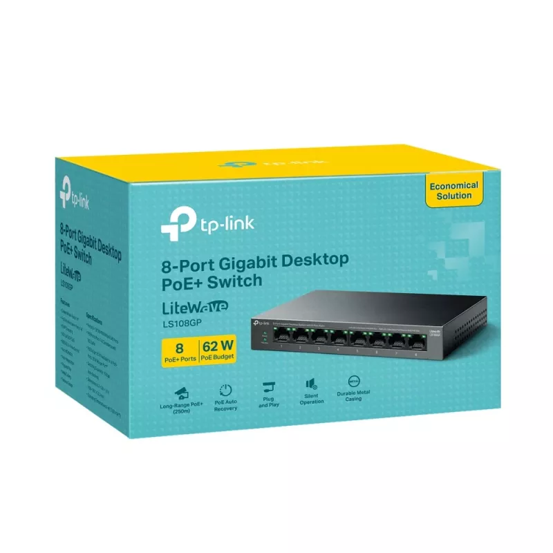 TP-Link LiteWave 8-poorts Gigabit desktop-switch met 8-poorts PoE+
