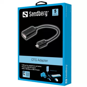 Sandberg OTG-adapter MicroUSB M - USB F, Micro-USB B, USB A, USB 2.0, stekker/bus, 0,48 Gbit/s, zwart