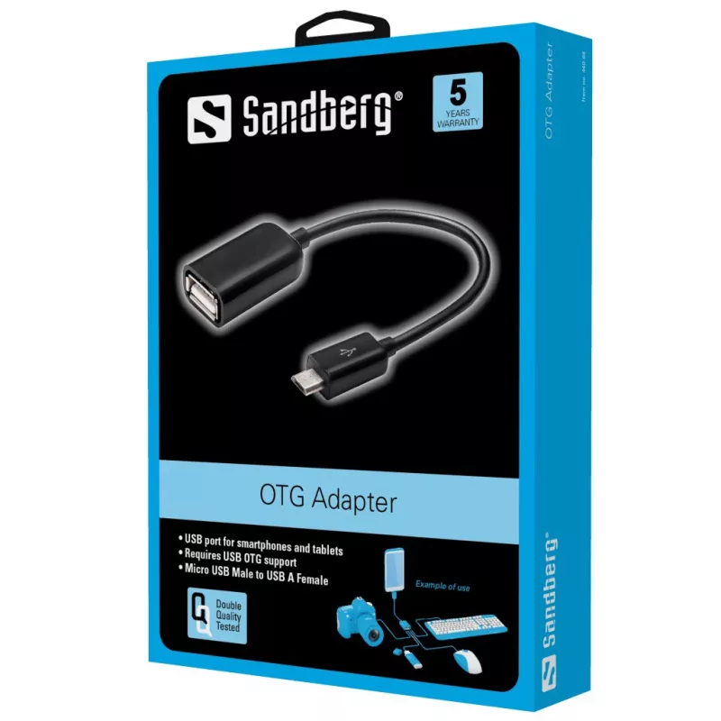 Sandberg OTG-adapter MicroUSB M - USB F, Micro-USB B, USB A, USB 2.0, stekker/bus, 0,48 Gbit/s, zwart