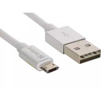 Sandberg MicroUSB omkeerbare kabel 1m, 1 m, USB A, Micro-USB A, zilver, wit