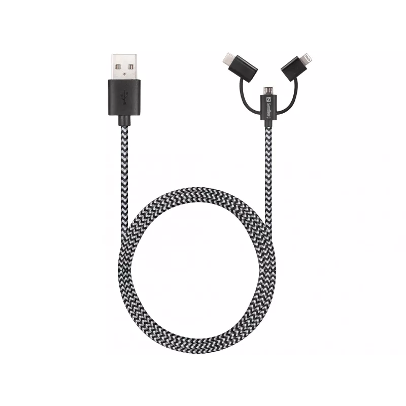 Sandberg 3in1 Lightning+MicroUSB+USB-C 1m, 1 m, Micro-USB A, USB A, stekker/stekker, zwart, grijs