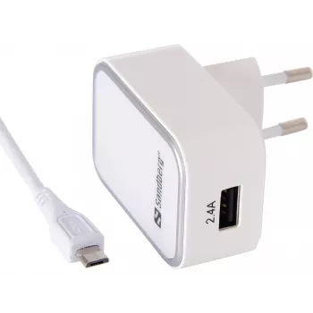 Sandberg AC-oplader EU Micro-USB 2,4 A, voor binnen, AC, 5 V, wit