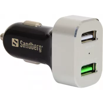 Sandberg autolader 1xQC 3.0+1xUSB2.4A, auto, sigarettenaansteker, 12 V, aluminium, zwart