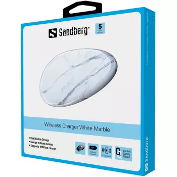 Sandberg Wireless Charger White Marble, USB, draadloos laden, PowerIQ, 1 m, zwart, wit