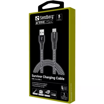 Sandberg Survivor USB-C—USB-A-kabel 1 m, 1 m, USB A, USB C, USB 2.0, zwart, grijs