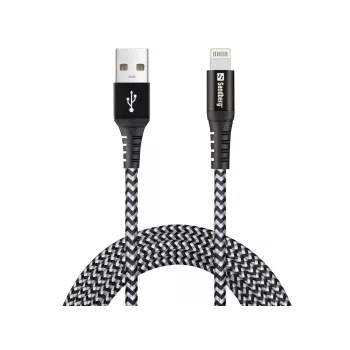 Sandberg Survivor Lightning kabel 2 m, 2 m, Lightning, USB A, stekker, stekker, zwart, grijs