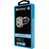 Sandberg autolader 1xQC3.0+1xUSBC 24W, auto, sigarettenaansteker, 12 V, zwart, grijs