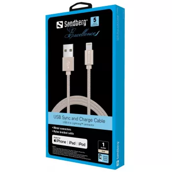 Sandberg Excellence Lightning goud 1m, 1 m, Lightning, USB A, goud, recht, recht