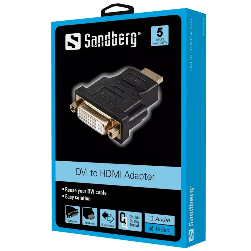 Sandberg adapter DVI-F - HDMI-M, HDMI, DVI, zwart