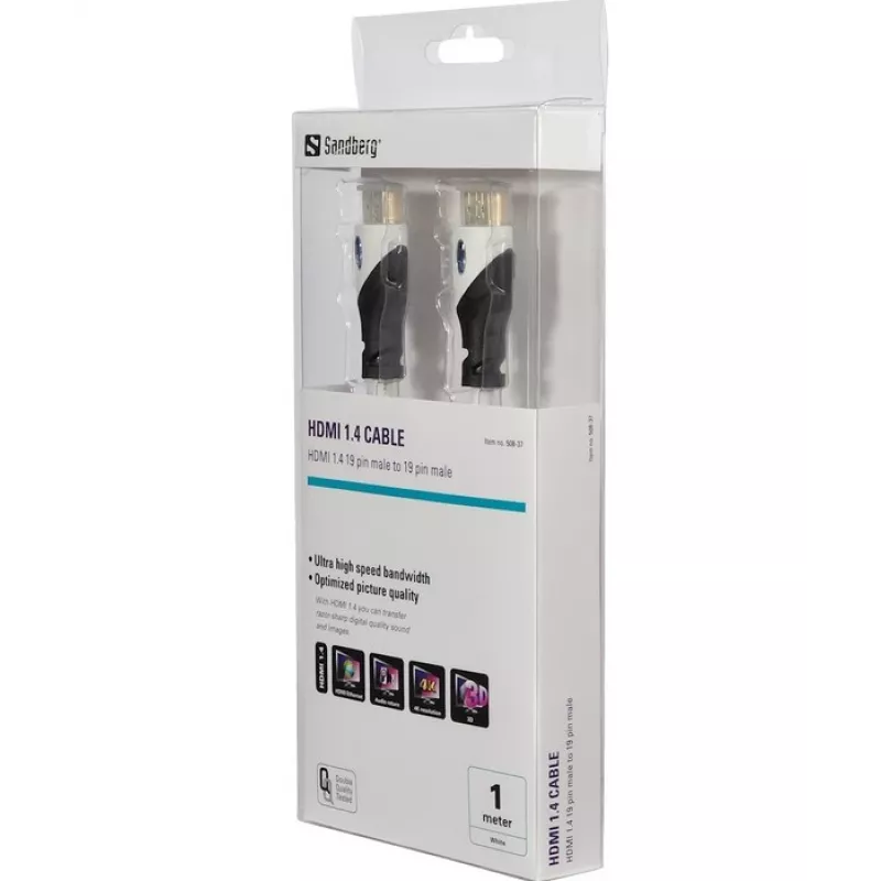 Sandberg HDMI 1.4 19M-19M, 1m, 1 m, HDMI type A (standaard), HDMI type A (standaard), zwart, wit