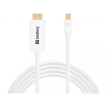 Sandberg kabel MiniDP > HDMI 1,5 m, 1,5 m, Mini DisplayPort, HDMI, stekker, stekker, wit