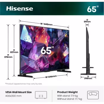 Hisense 65E7S PRO tv 165,1 cm (65 inch) UHD+ smart-tv WLAN zwart 350 cd/m²