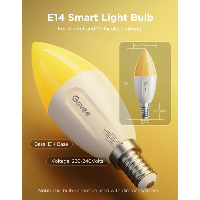LED-lamp Govee B600CCC1 RGBWW E14 2-pack – slimme kleurveranderlijke lamp, warm tot koelwit