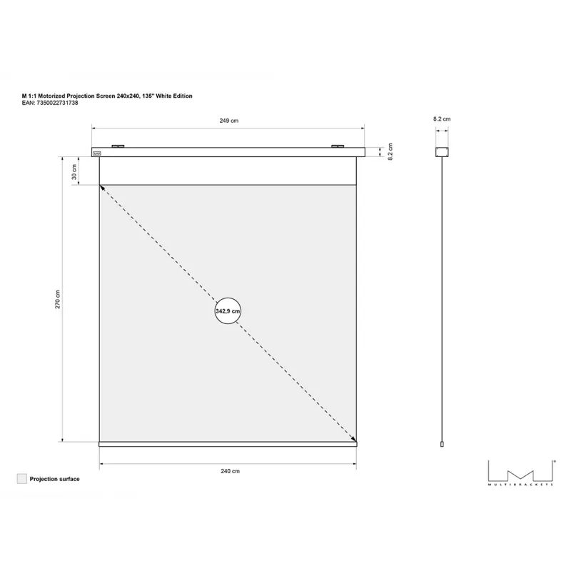 Multibrackets M 1:1 gemotoriseerd projectiescherm 240x240, 135 inch White Edition