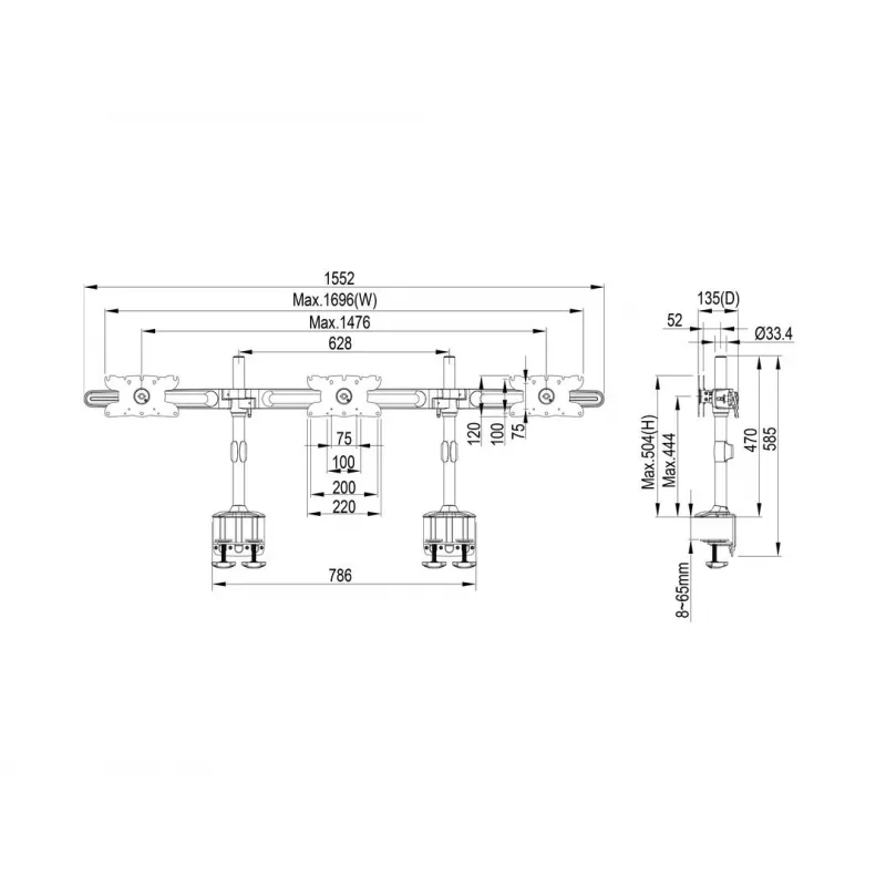 Multibrackets M VESA Desktopmount Triple Desk Clamp 24 inch-32 inch 24 kg