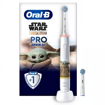 Oral-B PRO Junior Star Wars, kinderen, roterende tandenborstel, dagelijkse reiniging, polijsten, sensitive, veelkleurig, wit, 4 x 30 sec., zacht