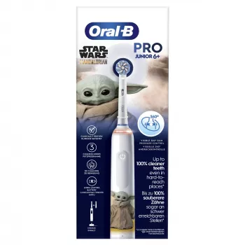 Oral-B PRO Junior Star Wars, kinderen, roterende tandenborstel, dagelijkse reiniging, polijsten, sensitive, veelkleurig, wit, 4 x 30 sec., zacht
