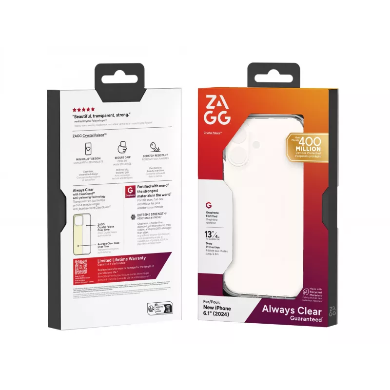 ZAGG Cases Crystal Palace Apple iPhone 16 Clear, hoes, Apple, iPhone 16, 15,5 cm (6,1 inch), transparant