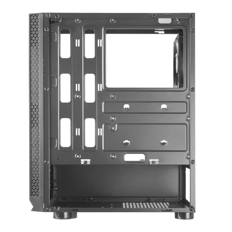 Mars Gaming MCN2 ATX gaming-pc-behuizing met volledig zijvenster, grille, tweekamerontwerp, achterste 12cm-ventilator, zwart